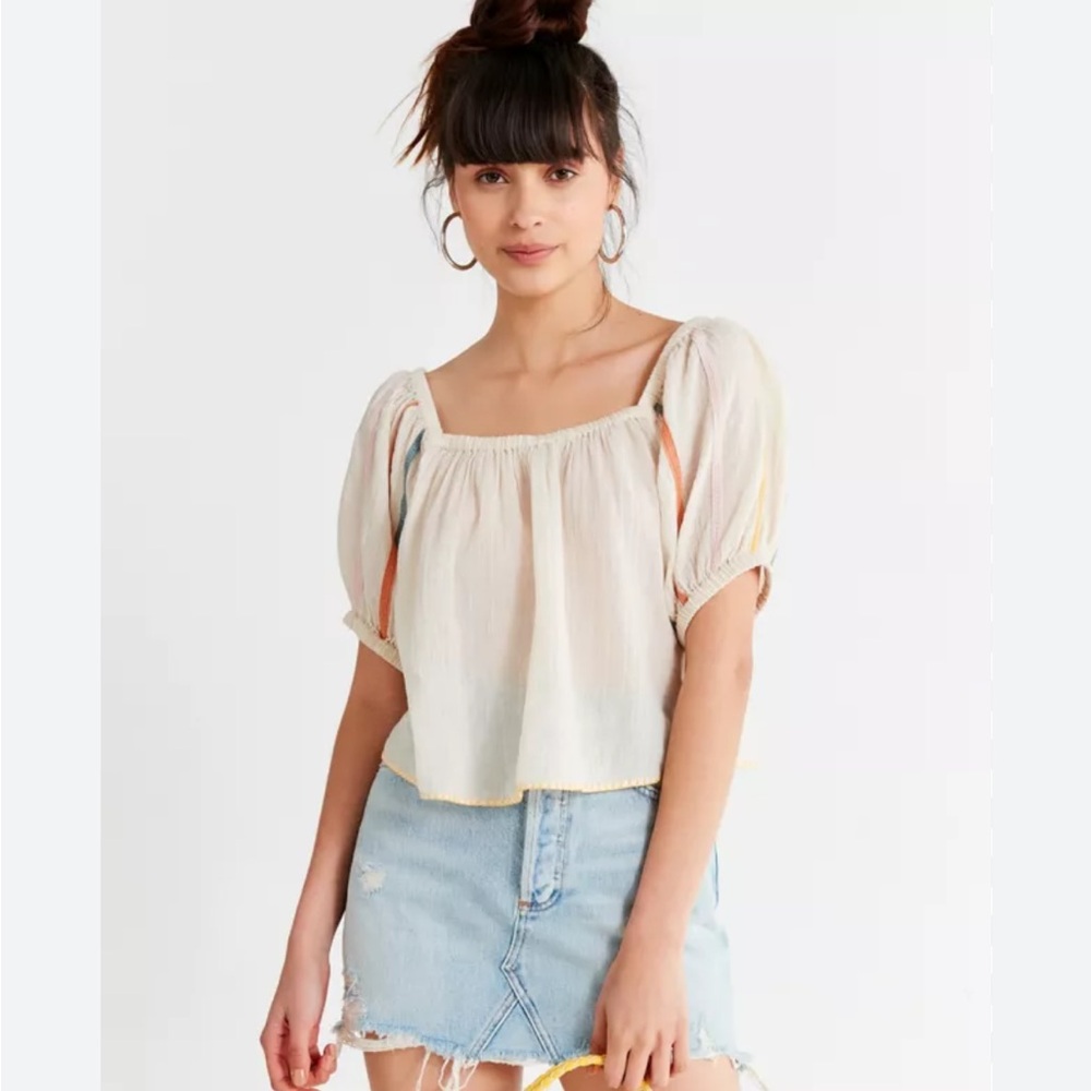 UO Embroidered Balloon Sleeve Blouse
